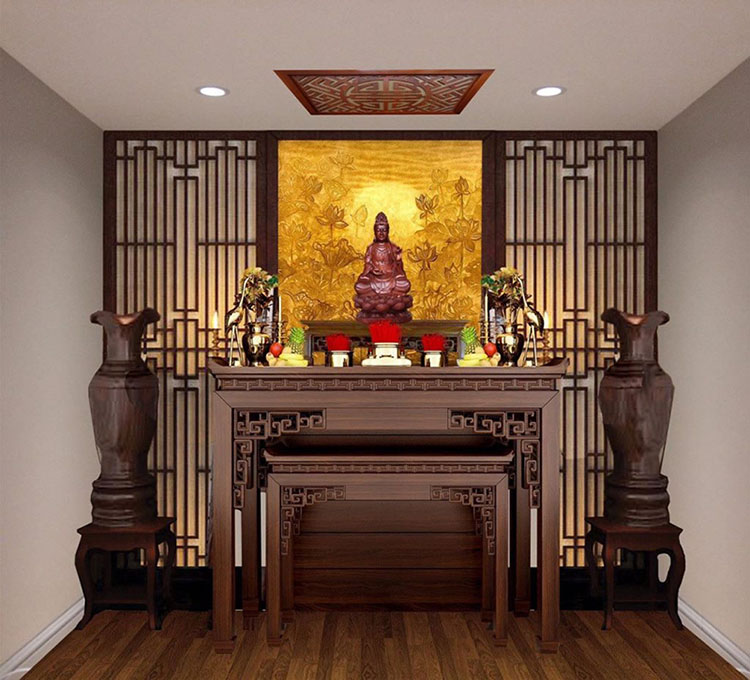 Mẫu bàn thờ Phật chung với bàn thờ gia tiên