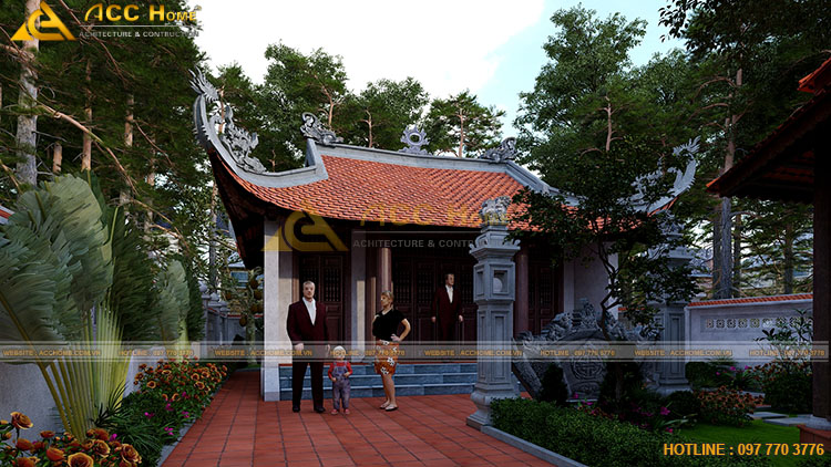 Bản vẽ thiết kế 3D nhà thờ tộc 3 gian 2 mái tại Quảng Bình